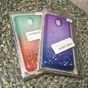 2pc Samsung Galaxy J7 2018/J7 Star/J7 Top Quicksand Glitter Case W/ Glass Screen